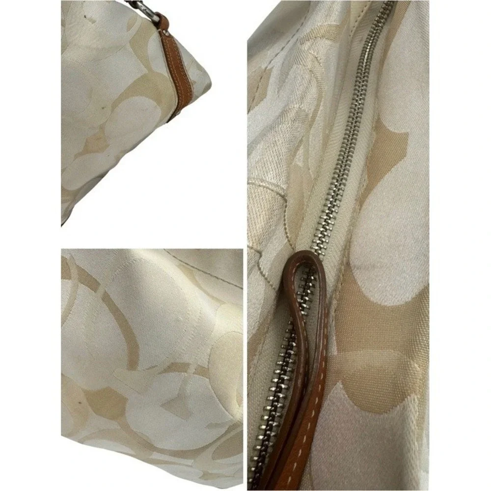 Vintage Coach Carly Hobo Bag Cream Tan Optic Signature Jacquard Canvas Y2K 11962